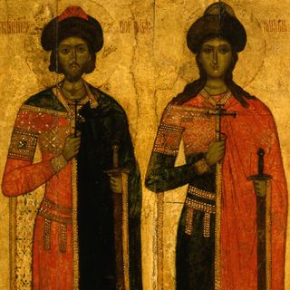 Icône - 14es. - Novgorod - les saints Boris et Gleb